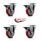 Service Caster 4'' Red Poly Wheel Swivel Top Plate Caster Set with Posi Brake, 4PK SCC-20S414-PPUB-RED-PLB-4 - alternate 4